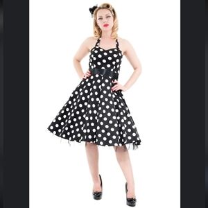 Hearts & Roses Polka Dot Dress Size 4 Halter Flare Pin Up Rockabilly H & R EUC